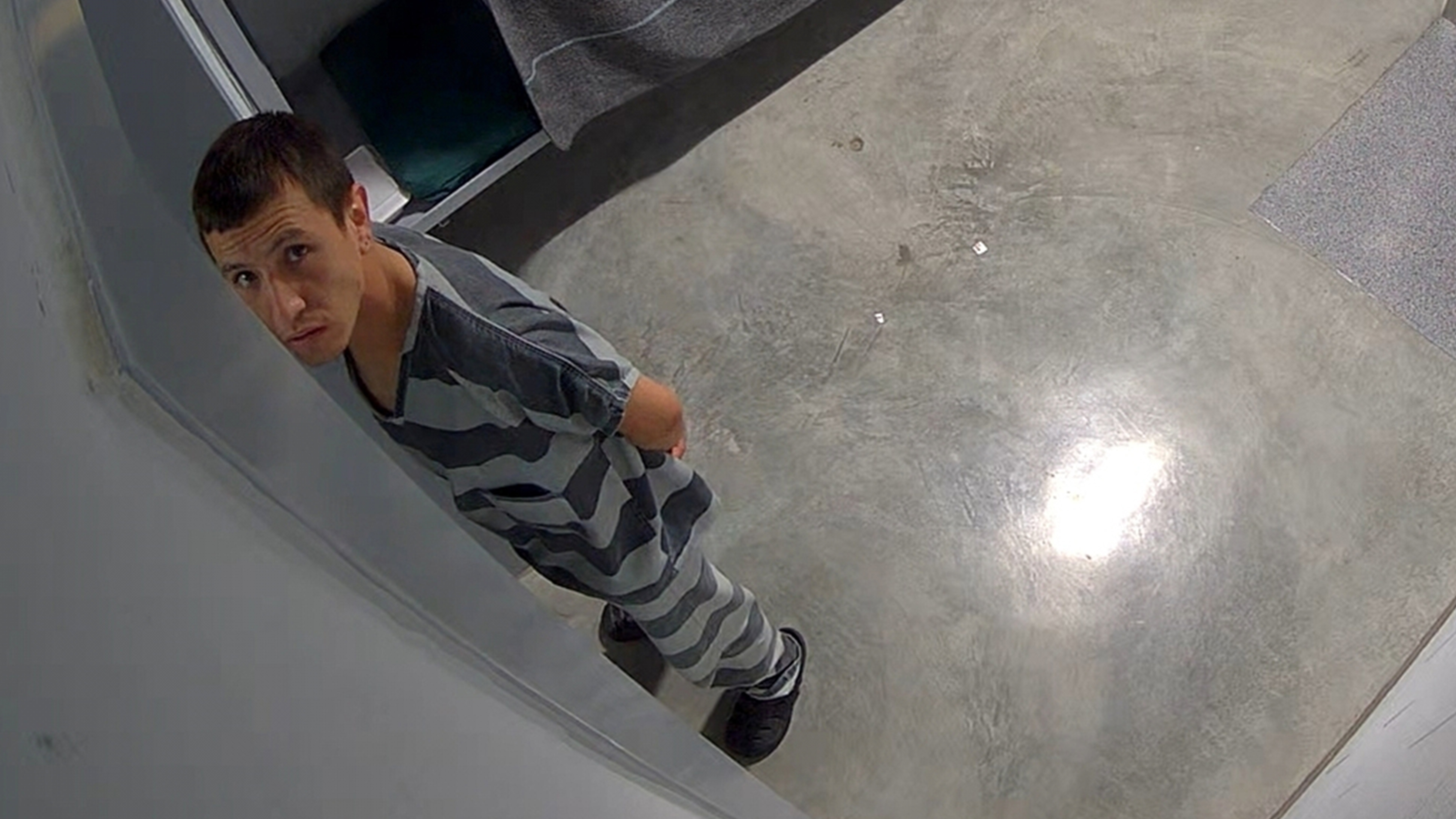 In this image from video provided by the Missouri State Highway Patrol, ICE detainee Brayan Rayo Garzon looks toward a surveillance camera on April 7, 2025, shortly before he died by suicide. 