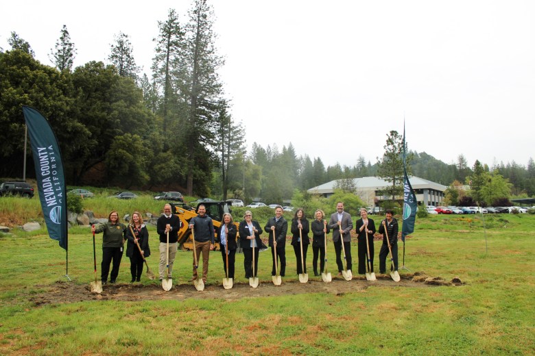 Local officials broke ground on the County's new Deer Creek Behavioral Health Center on March 31. Left to right: Sheriff Shannan Moon, County Executive Officer Alison Lehman, Health and Human Agency Director Ryan Gruver, District 5 Supervisor Hardy Bullock, District 1 Supervisor Heidi Hall, District 4 Supervisor and Vice-Chair Sue Hoek, Mark Faucette from Advocates for Human Potential, District 3 Supervisor and Chair Lisa Swarthout, Health and Human Agency Chief Fiscal Administrative Officer Ariel Lovett, Crestwood President Derek Dobbins, Acting Behavioral Health Director Cari Yardley, former Behavioral Health Director Phebe Bell.