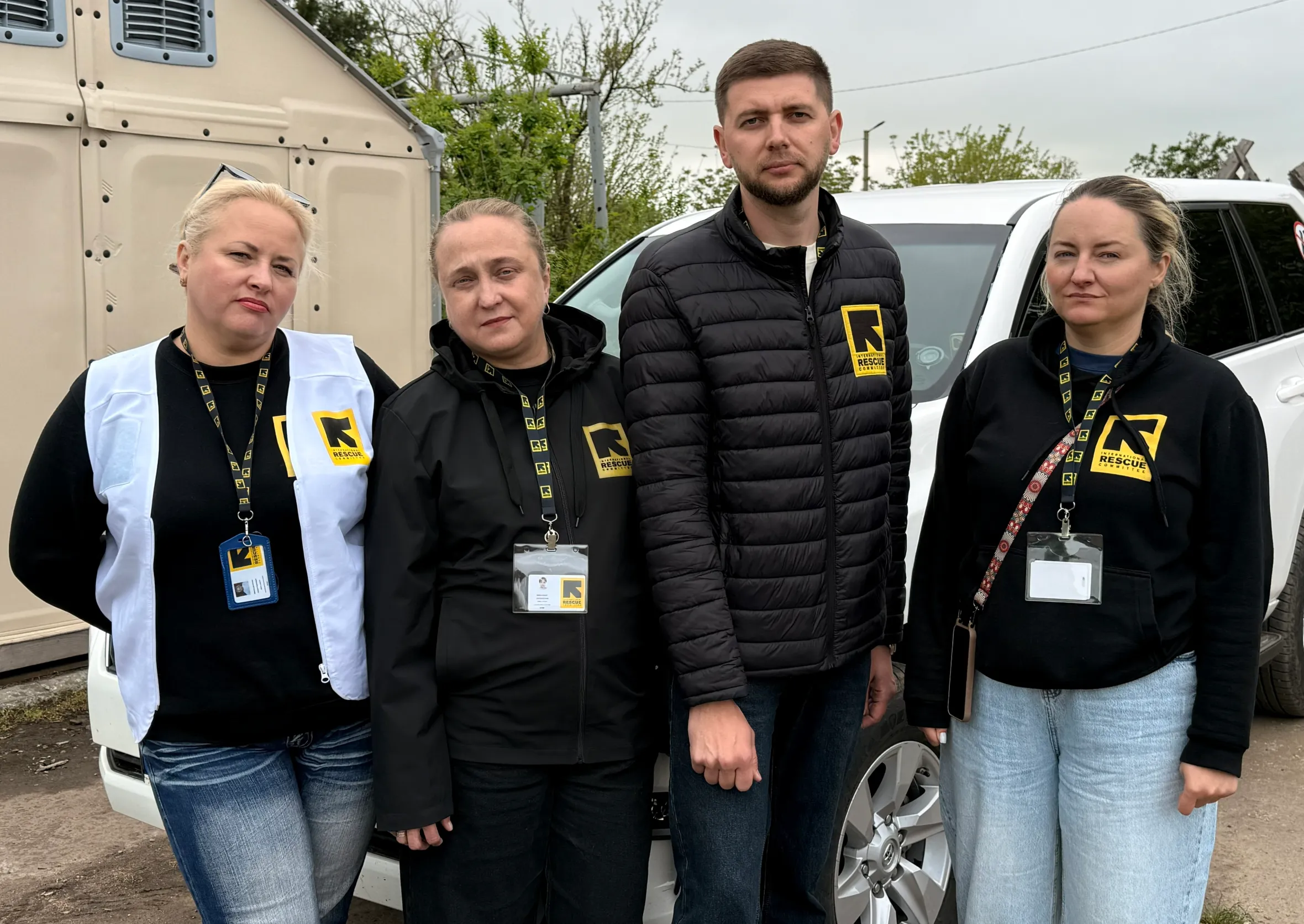 The International Rescue Committee's Mobile Health Unit team poses in southern Ukraine.