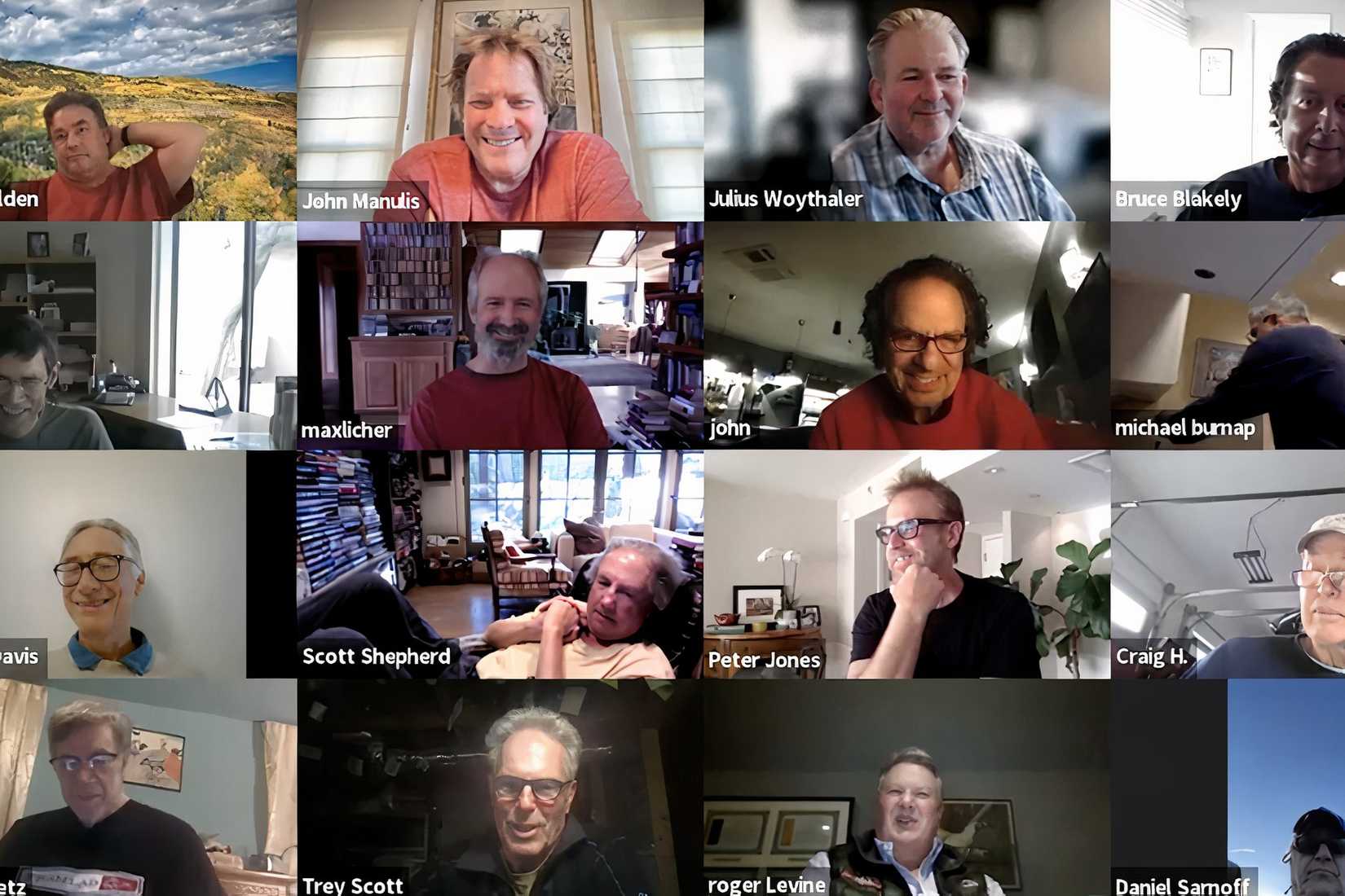 A Zoom grid from Fortunate Sons shows former Harvard School classmates reconnecting during the COVID-19 pandemic.