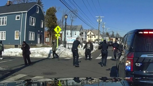 A screenshot taken from the dashboard camera video in Officer Joseph Magnano's police cruiser prior to the shooting in Hartford. (Courtesy of Connecticut Office of Inspector General)