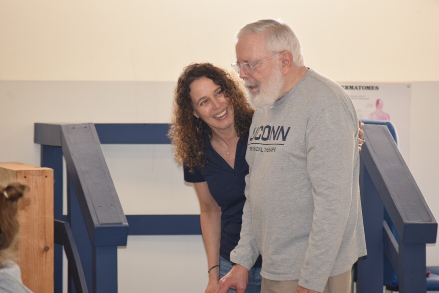 UConn physical therapy professor Cristina Colón-Semenza works with a patient during the Movement for Life Lab, a program providing exercise and peer support for those with Parkinson’s Disease. April 17, 2026.