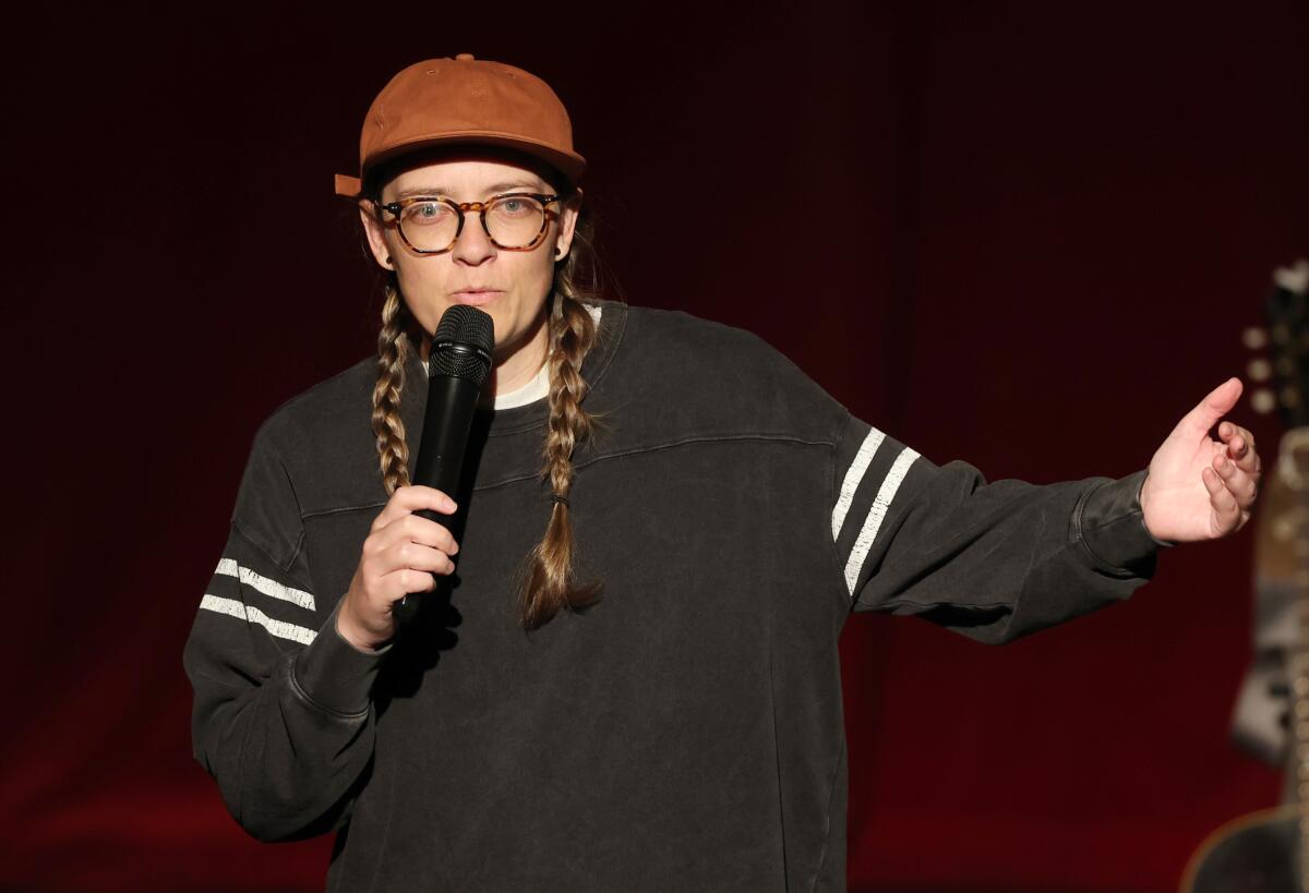  Comedian Emily Catalano performs on stage at Largo