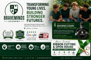 Braveminds Academy flyer showing they received national and Florida awards for adolescent boys residential mental health treatment