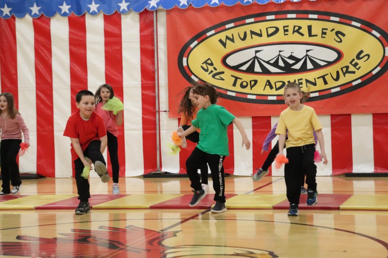 Children participated in a circus residency at Rindge Memorial School. 