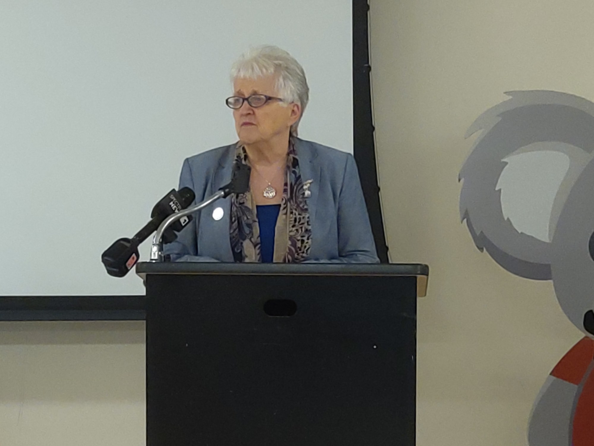 Dr. Anne Sullivan, State Commissioner of Mental Health, talks at a press conference for teen mental health first aid training. (Melissa Schuman - MediaNews Group)