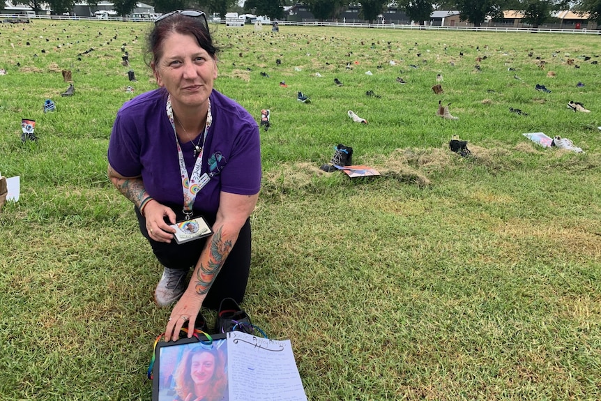 Donna Kerr with photo of her late son on an oval.
