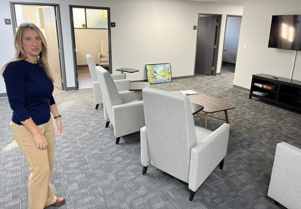 Nicole Gabriel, director of the Macomb County Office of Substance Abuse, in the living room of the county Community Mental Health Engagement Center around the time it opened last October.MACOMB DAILY PHOTO